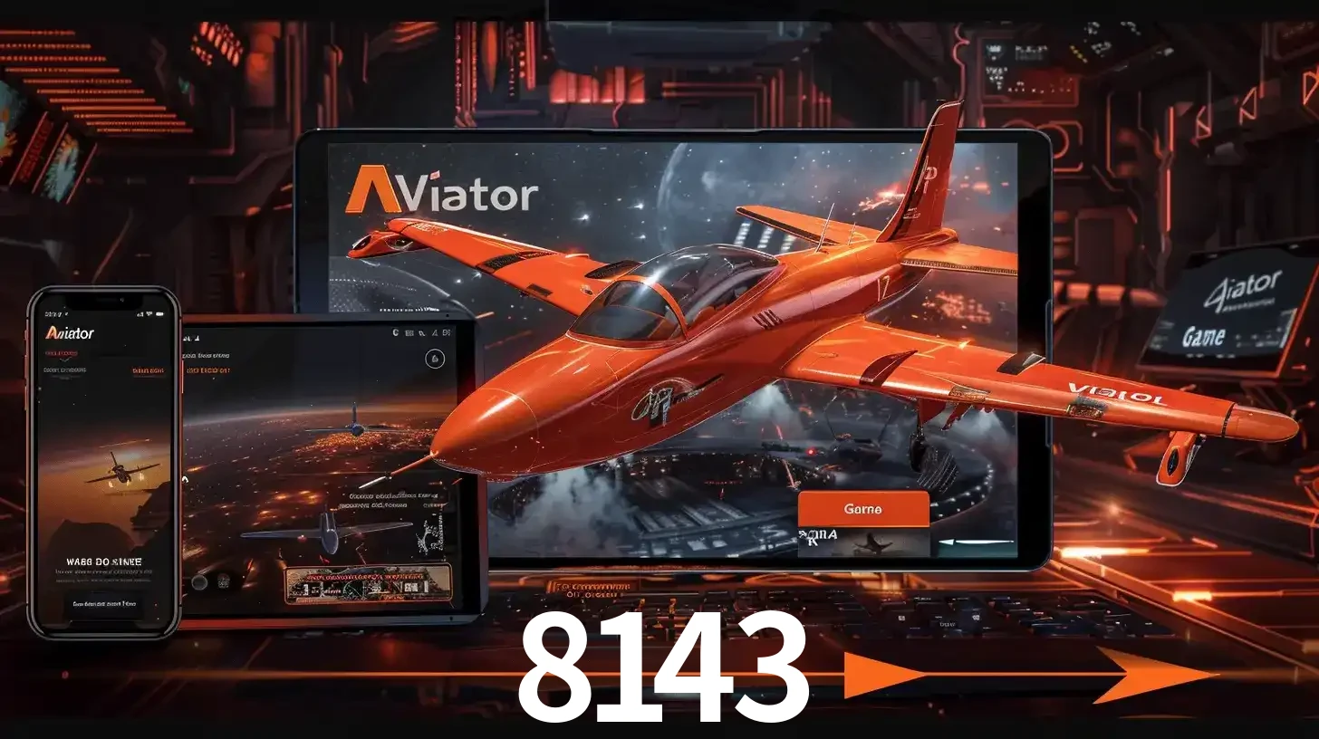 Apresentação tecnológica do jogo Aviator com um avião saindo da tela de um tablet, demonstrando a experiência imersiva em múltiplos dispositivos no 8143.